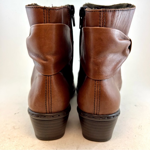 Rieker Antistress Brown Leather Ruched Louise Zipper Ankle Boots Booties 38 7 - Picture 8 of 12